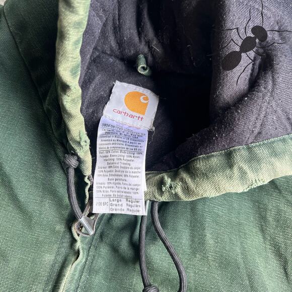 Vintage Y2K Carhartt faded J130 SPC green hooded work wear jacket - Picture 8 of 16